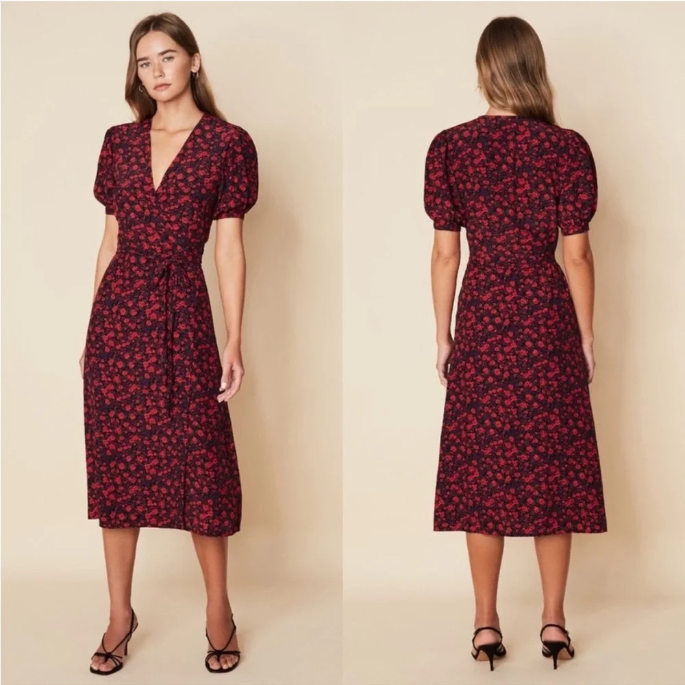 NWT Faithfull The Brand Sumaia Wrap Midi Dress Uma Floral Rayon Size XL US 10 - Picture 3 of 11
